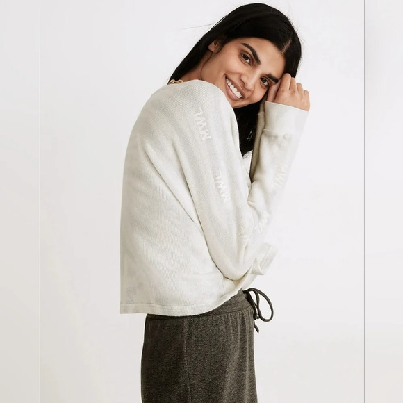 MWL Madewell tie dye knit Crop Sweatshirt in morning mist white M - Picture 2 of 11
